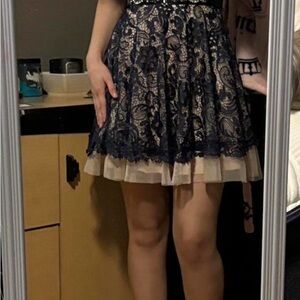 Camille La Vie Navy and Beige Lace Dress